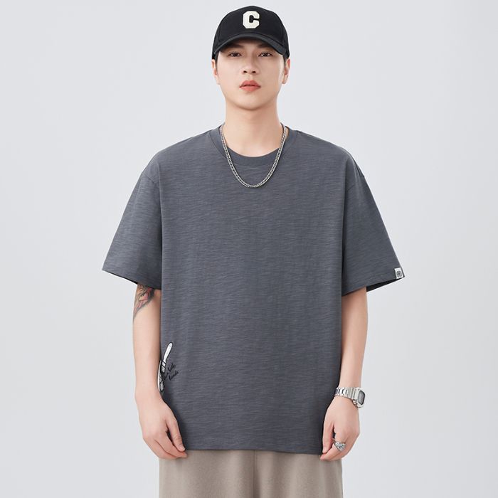 CBEFL6815-65B 夏季刺繡短袖T恤230g重磅五分袖(3色)