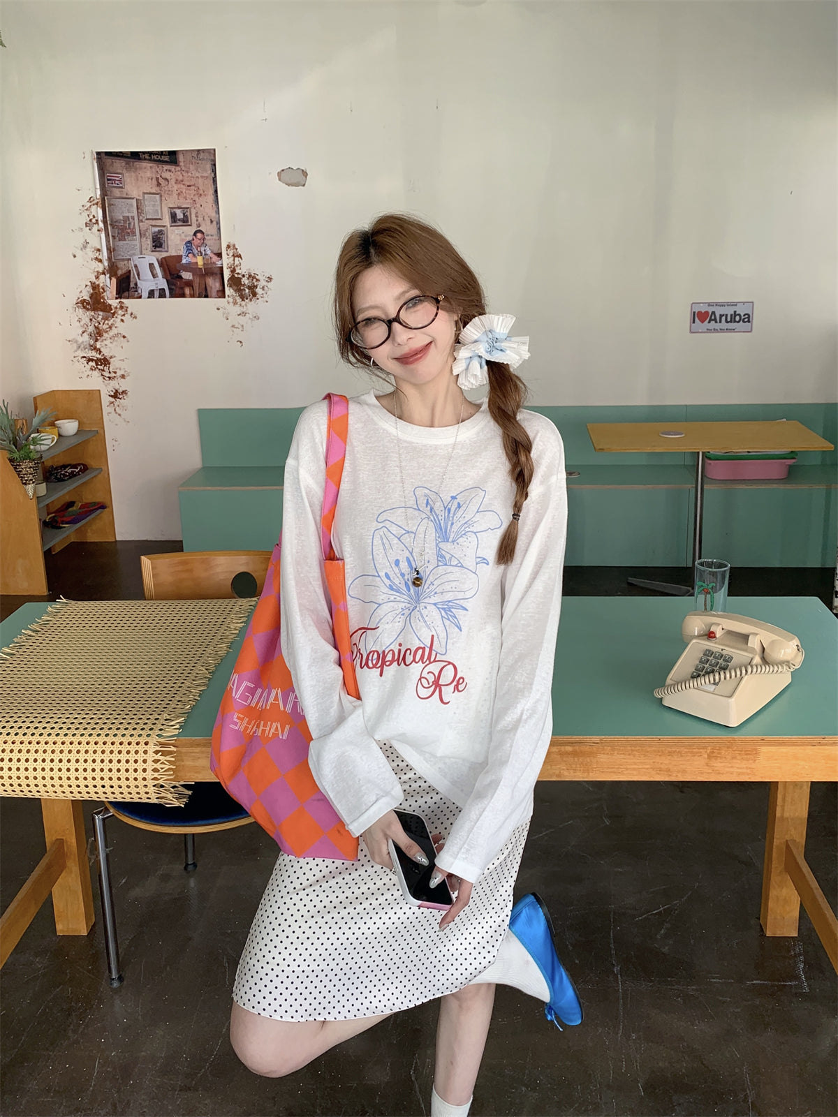 📺︎︎ CGD15728-56B 夏日花朵印花雪花亞麻百搭防曬長袖T恤