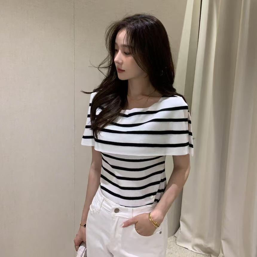 CGE2914-77B 夏季新款法式設計感披肩氣質百搭針織衫(4色)