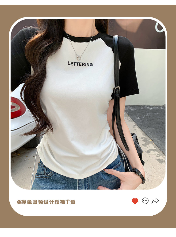 📺︎︎ CGE23D3847-1-42B 抽繩不規則插肩袖短袖T恤(4色)