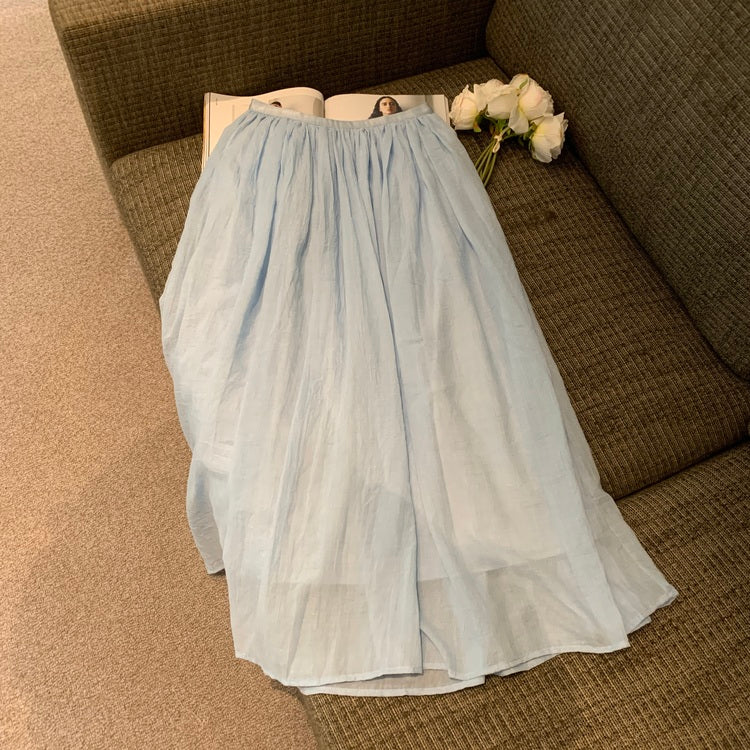 CGS68016-36H 藝文復古棉麻半身裙女夏鬆緊腰長裙(4色)