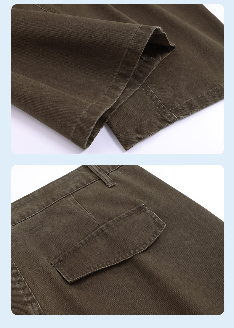 CBABK9282-65B 秋冬全棉洗水寬鬆直筒百搭拼接簡約工裝長褲(4色)