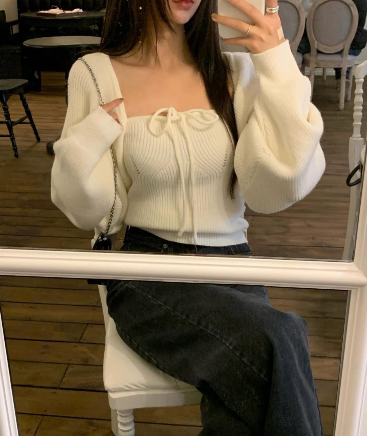 CGD3461-77B 吊帶背心+開衫針織毛衣兩件套(2色)