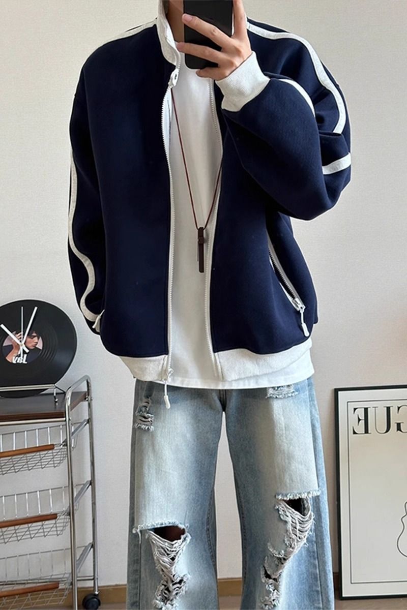 CBC3244-54B 立領撞色條紋運動外套(2色)