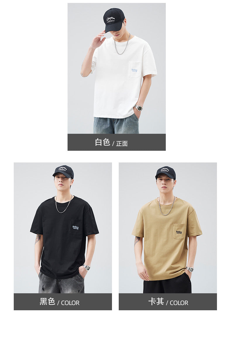 CBEMYY24-114-65B 夏季簡約短袖寬鬆百搭半袖口袋裝潢短袖T恤(3色)