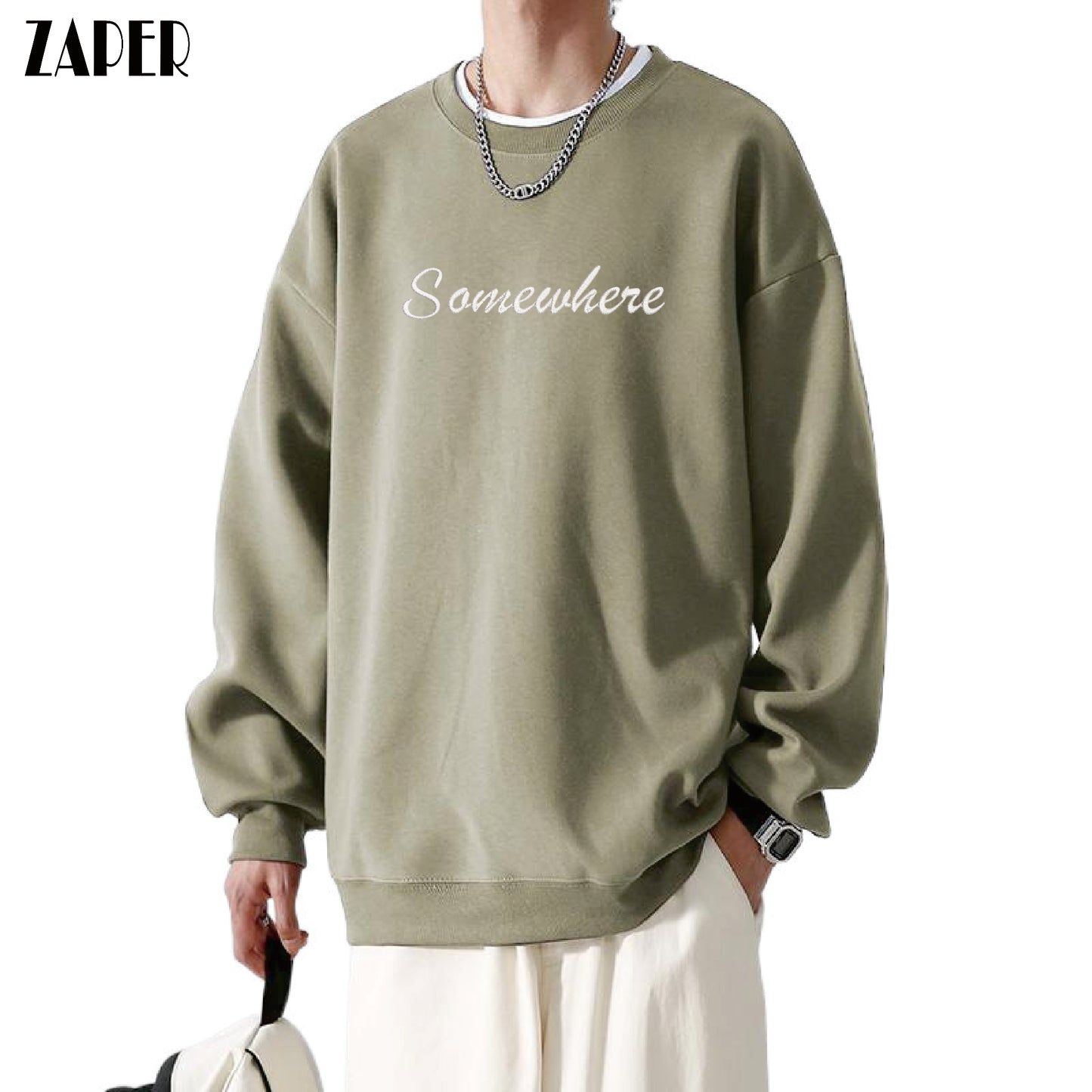CBD503131-13A-TD 秋冬350G刺繡重磅純棉複合圓領寬鬆上衣男女同款(5色)