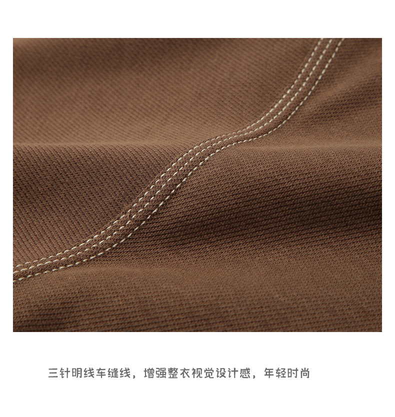 CBE21760-124B 日系復古落肩撞色線長袖斜紋T恤(3色)