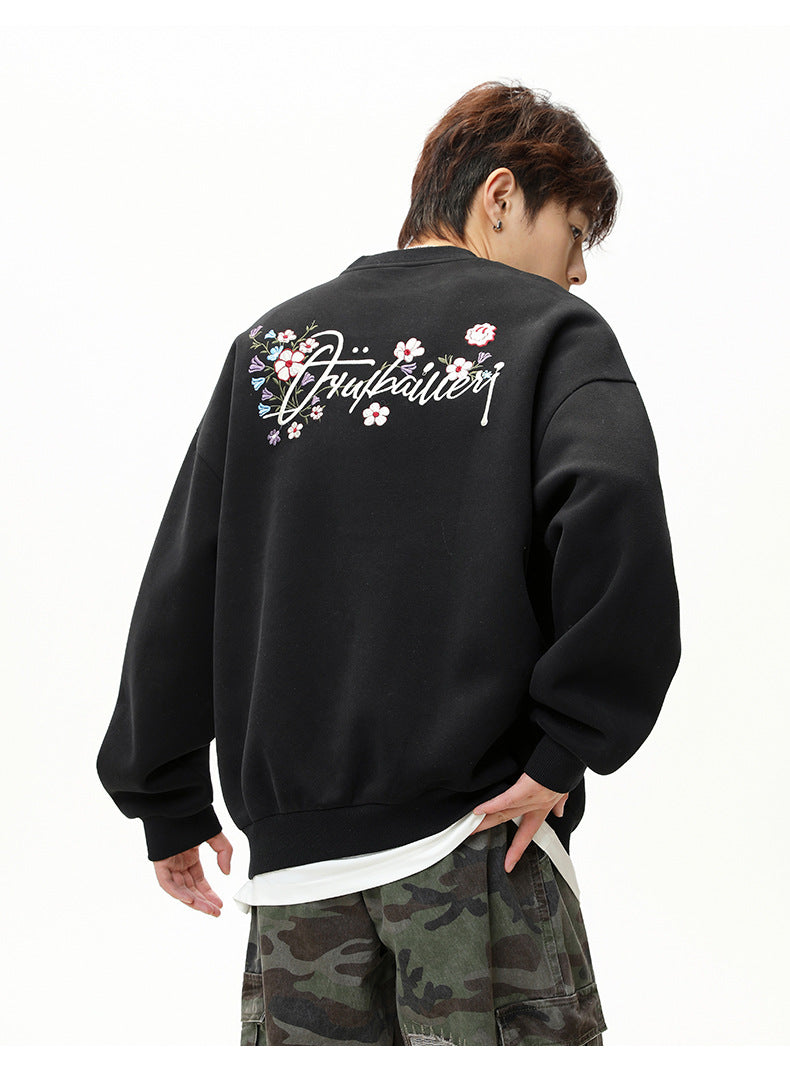 CBDMW3967-8H 重磅質感圓領重工撞色刺繡套頭衫(4色)
