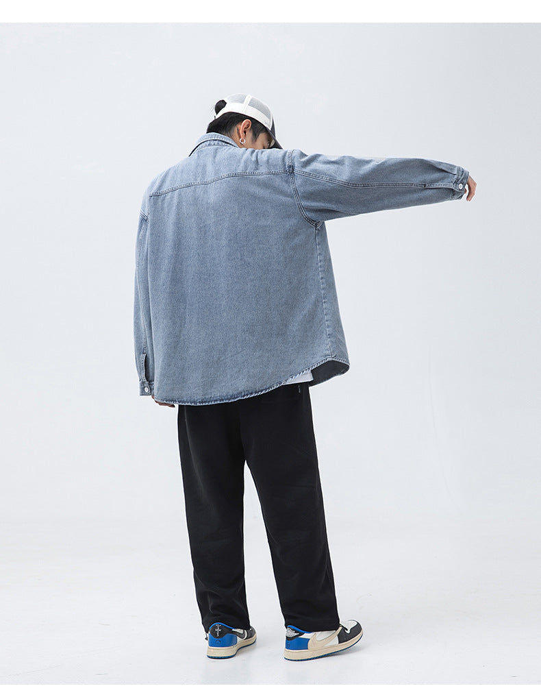 CBDJ3592-8H 日系春款牛仔長袖襯衫寬鬆基礎百搭休閒水洗襯衣