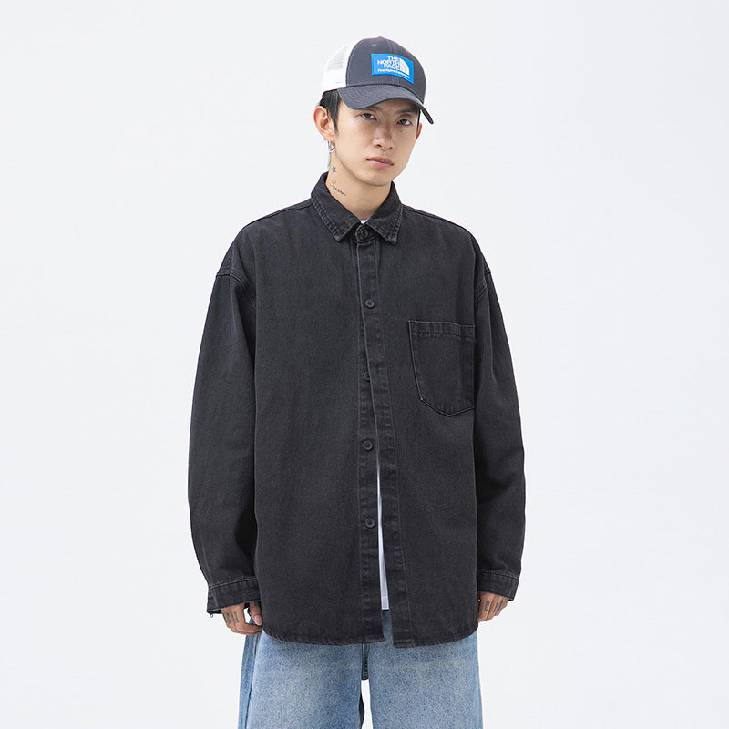 CBDJ3592-8H 日系春款牛仔長袖襯衫寬鬆基礎百搭休閒水洗襯衣