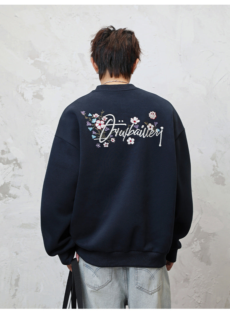 CBDMW3967-8H 重磅質感圓領重工撞色刺繡套頭衫(4色)