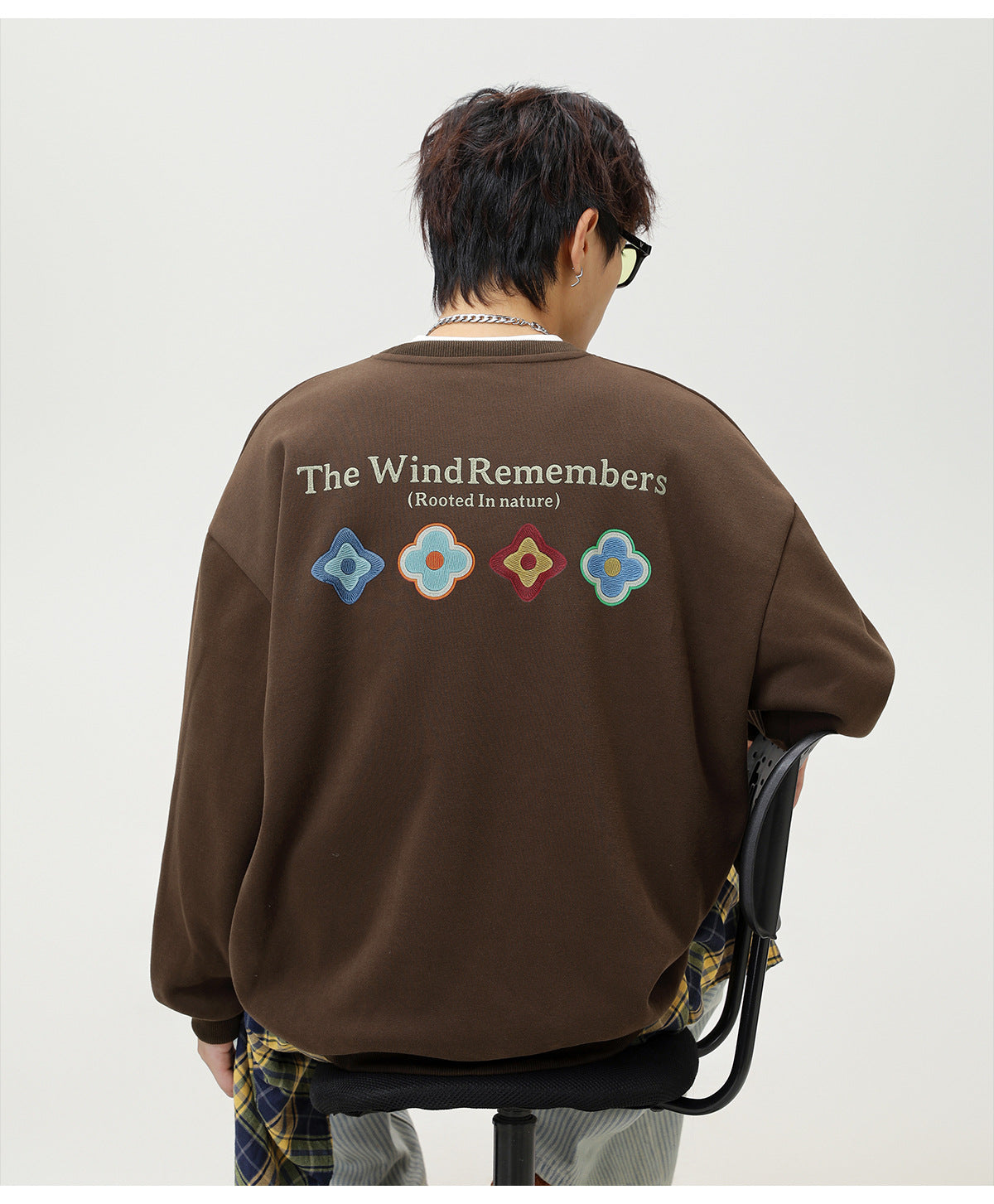 CBDMW3999-8H 字母花瓣質感印花圓領秋季寬鬆運動套頭長袖上衣