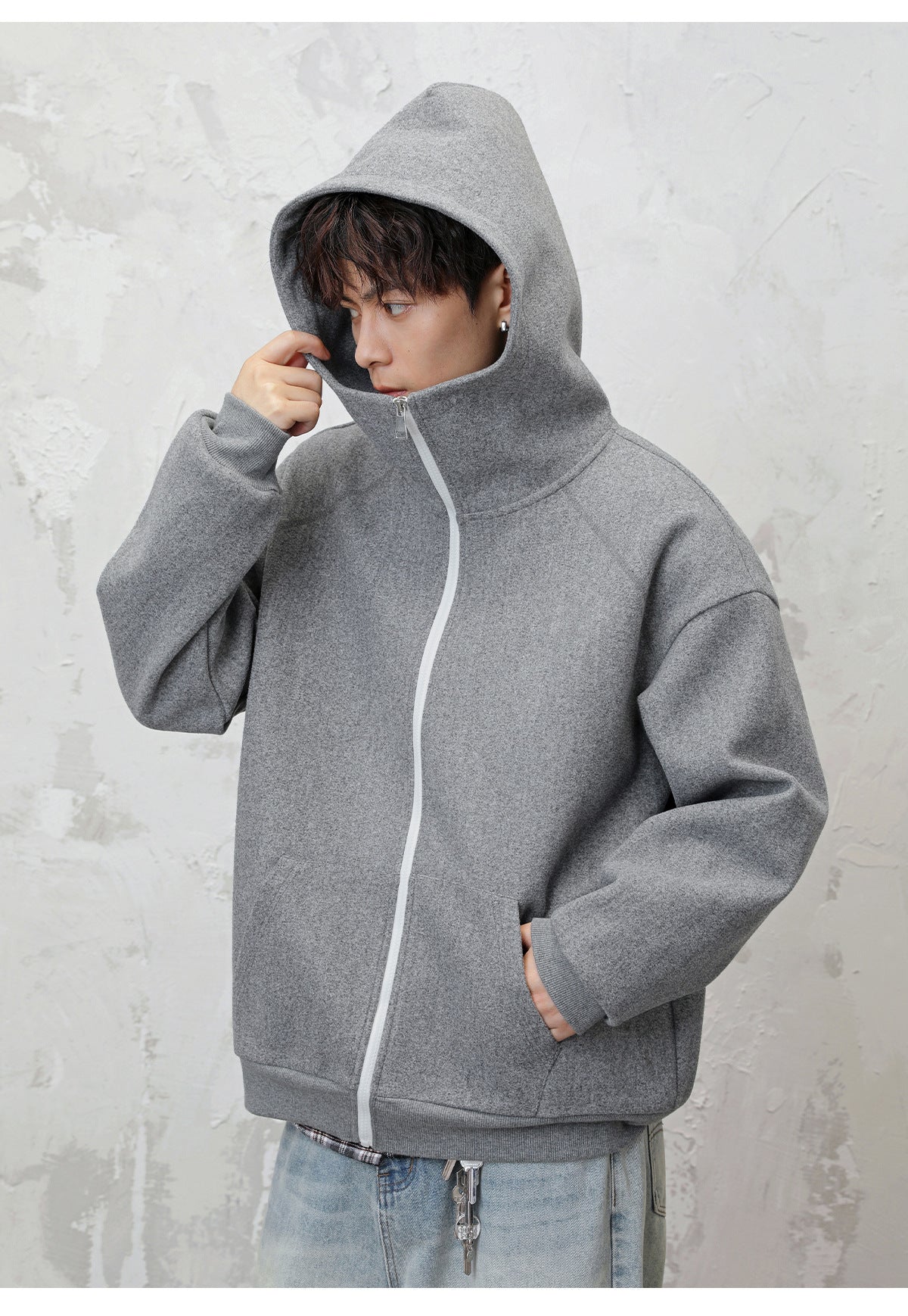 CBCBMW3988-8H 質感毛呢連帽撞色拉鍊夾克外套(4色.男女同款)