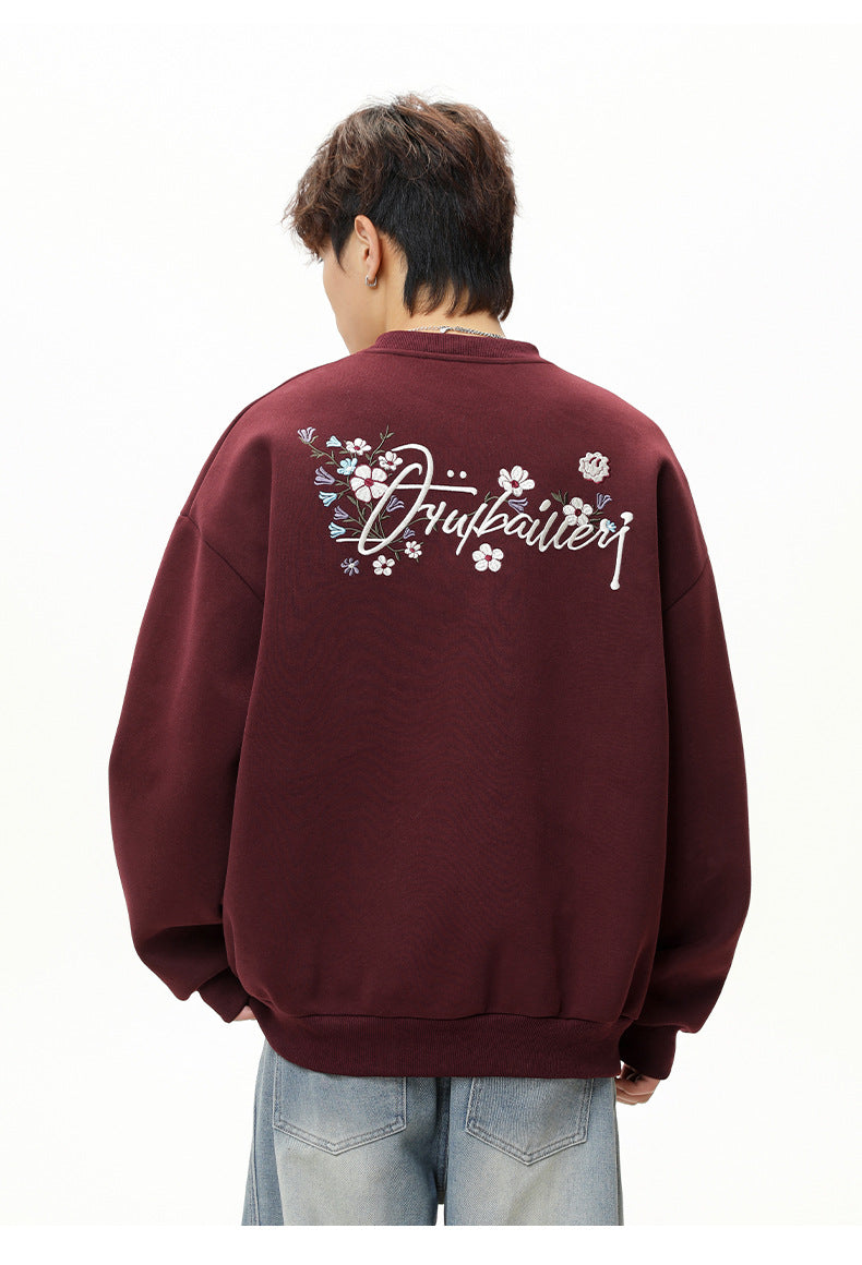 CBDMW3967-8H 重磅質感圓領重工撞色刺繡套頭衫(4色)