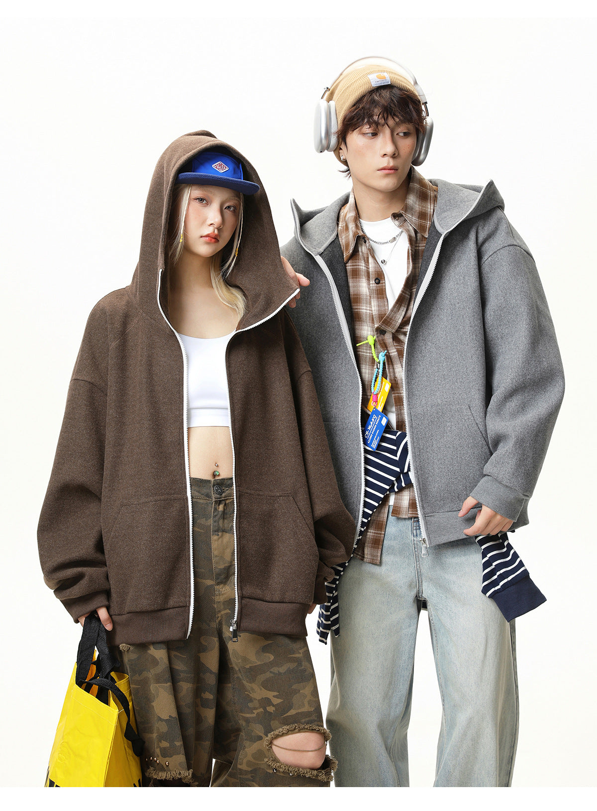 CBCBMW3988-8H 質感毛呢連帽撞色拉鍊夾克外套(4色.男女同款)