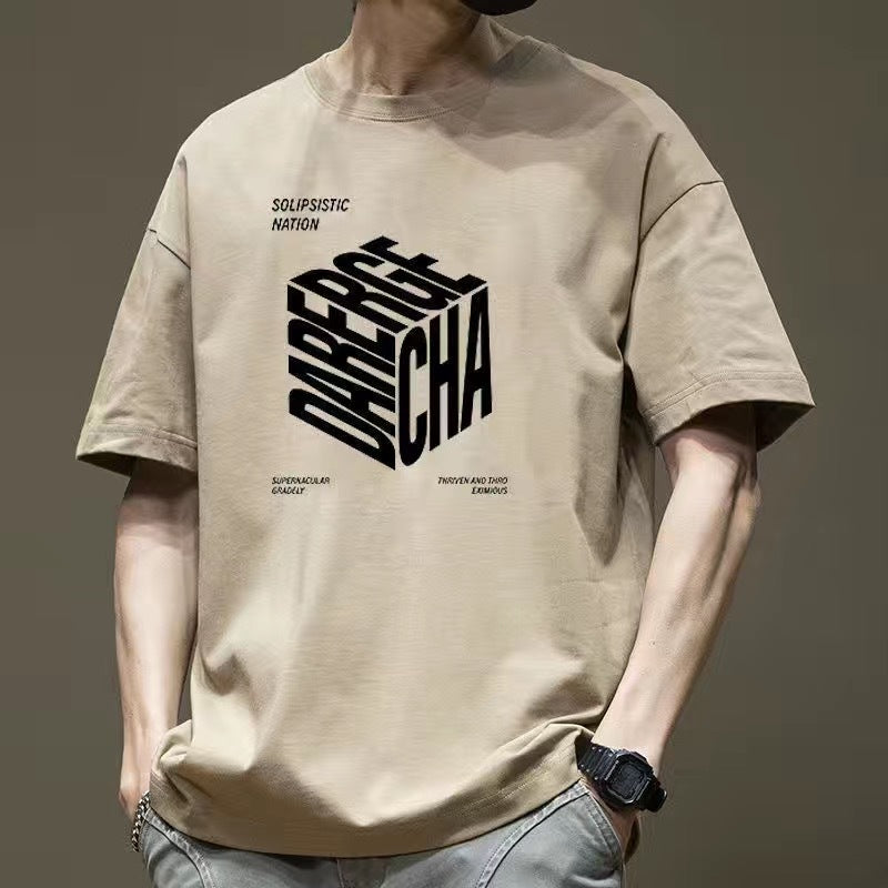 CBE561-96B 純棉200克寬鬆圓領短袖T恤時尚潮流純棉印花上衣(5色)