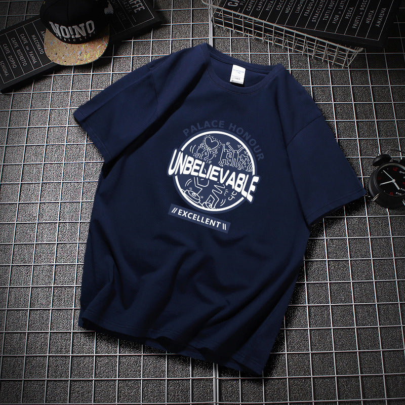 CBE3387-96B 純棉200克國潮T恤短袖寬鬆上衣字母印花(3色)