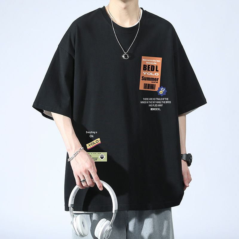 CBE8011 -96B 純棉200克國潮T恤短袖寬鬆上衣字母印花(2色)