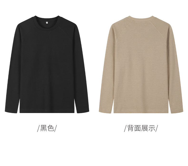 CBD22733-124B 春季純色斜紋棉插肩袖寬松日系長袖T恤(5色)