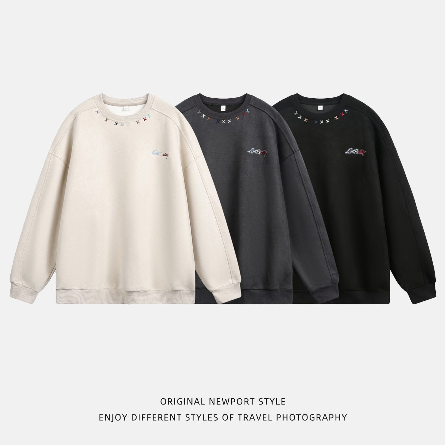 CBDMW8000-8H 領口彩色刺繡仿麂皮絨圓領立體分割套頭長袖上衣(3色)
