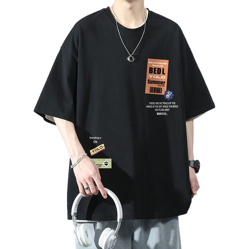 CBE8011 -96B 純棉200克國潮T恤短袖寬鬆上衣字母印花(2色)