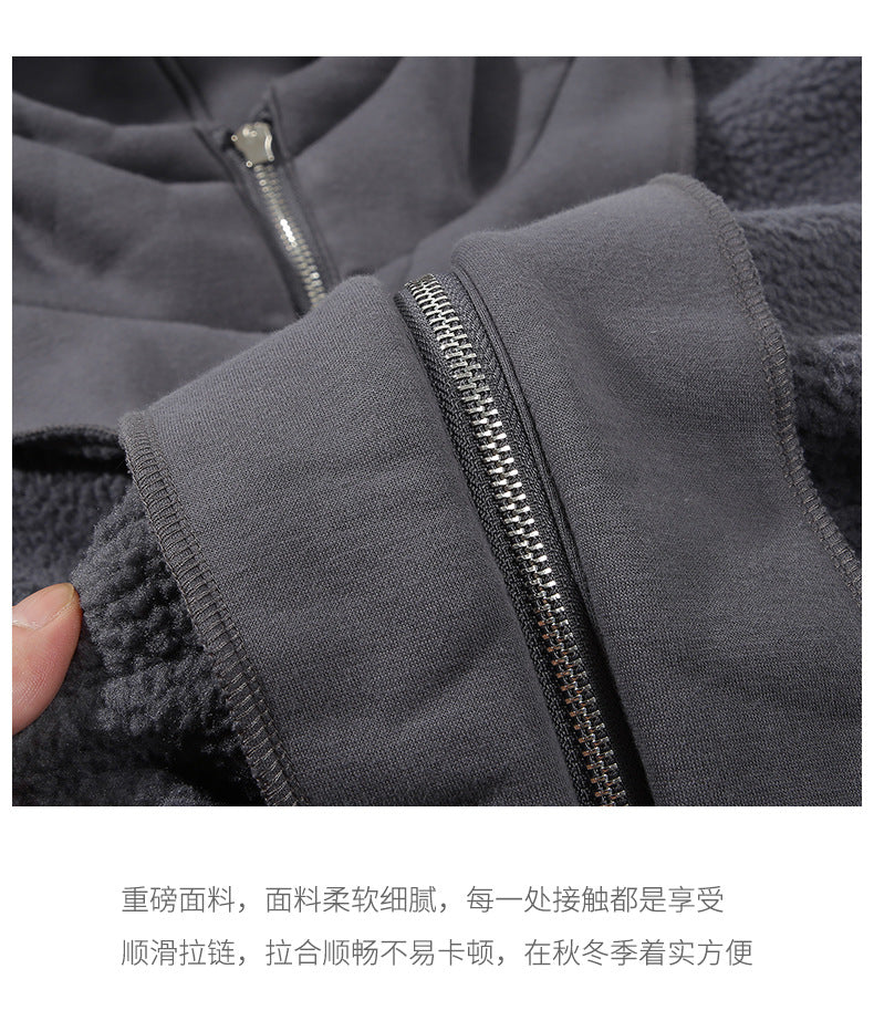 CBC52029-124B 秋冬新款重磅加絨寬鬆拉鍊連帽衛衣搖粒針織外套(6色)
