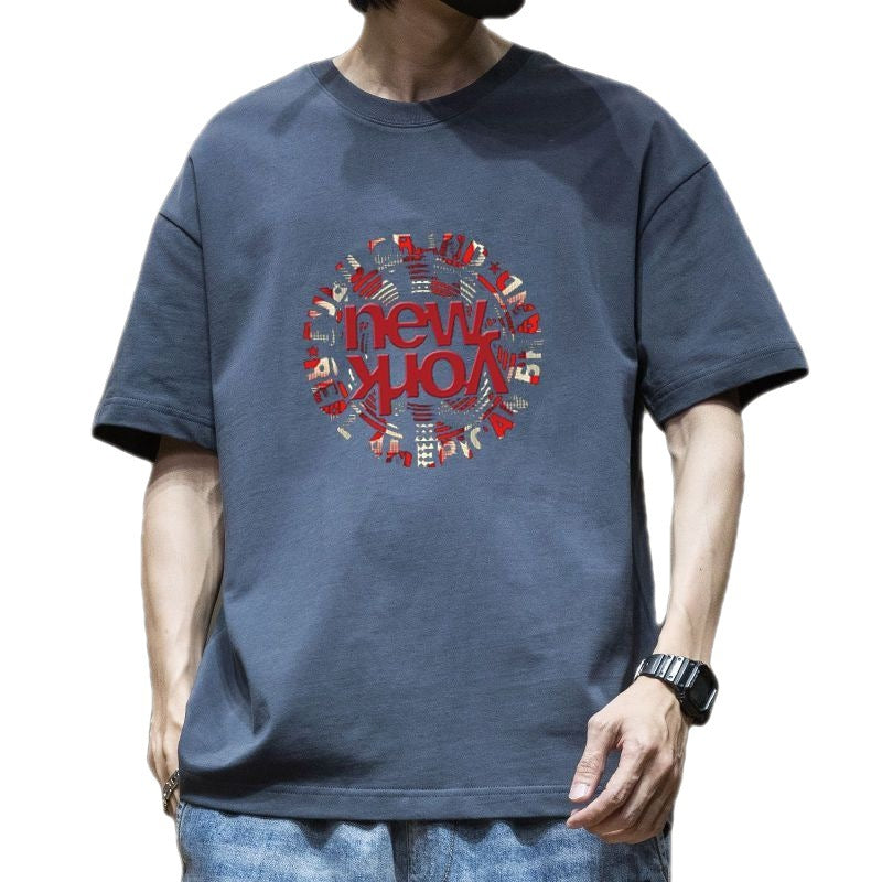 CBE388-96B 夏季純棉200克簡約韓系百搭印花寬鬆純棉T恤(6色)