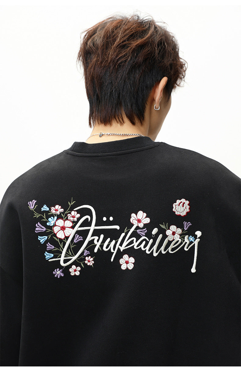 CBDMW3967-8H 重磅質感圓領重工撞色刺繡套頭衫(4色)