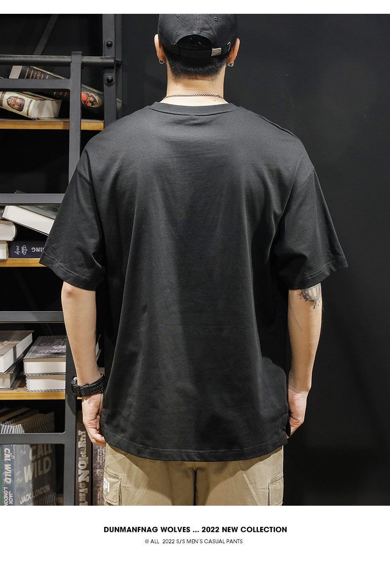 CBE328-96B 純棉200克國潮T恤日系圓領五分袖百搭寬鬆(6色)