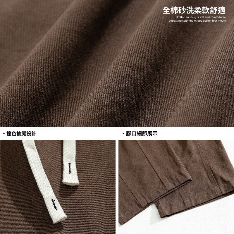 CBAK2148-8H 日系復古砂洗純棉休閒褲春季立體打褶百搭長褲(4色)