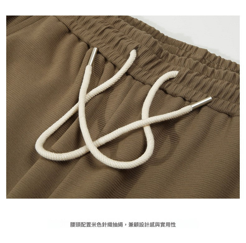 CBA93235-124B 美式肌理針織休閒百搭休閒褲鬆緊腰垂感直筒(3色)