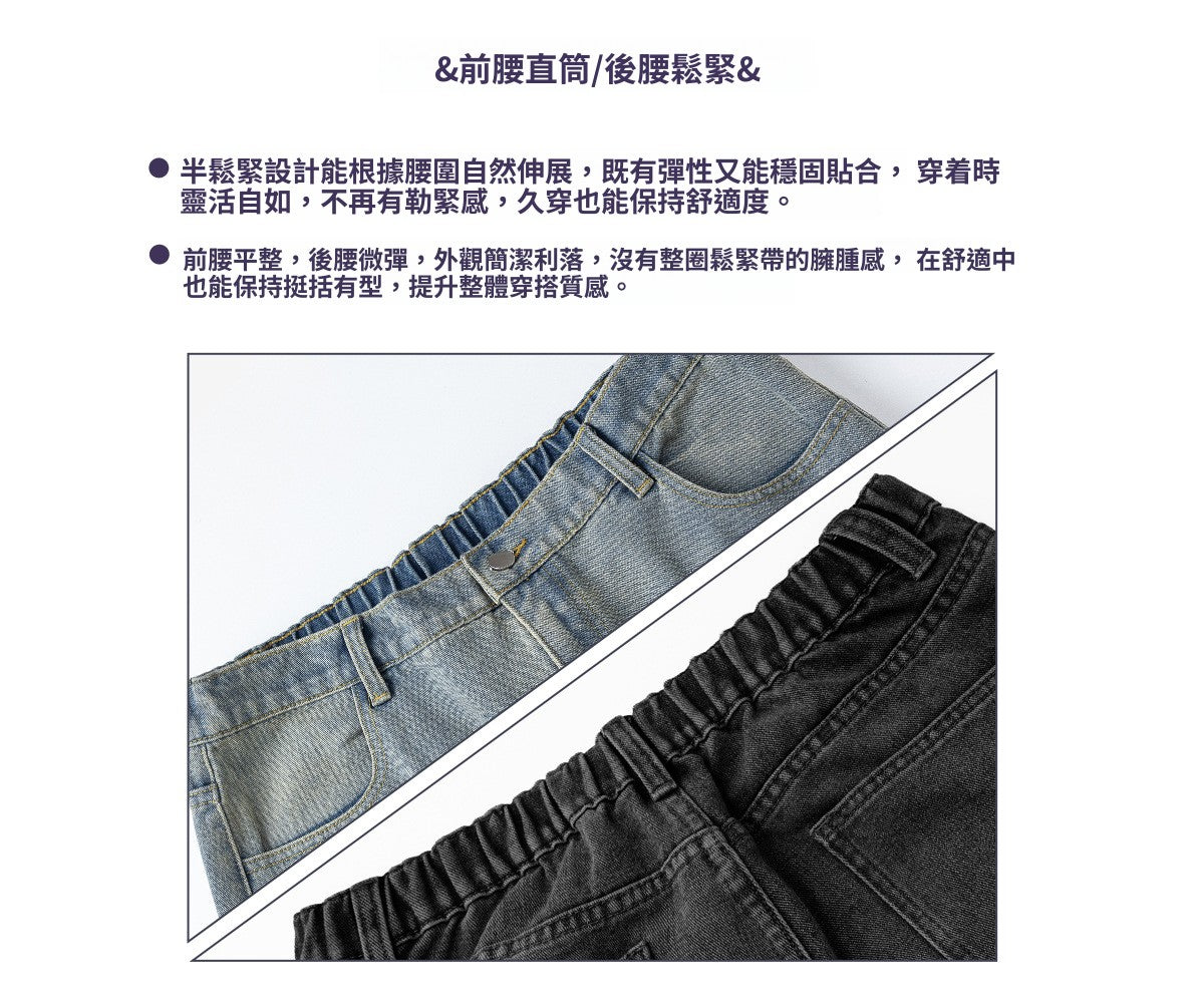 CBAMN2474-8H 復古廓形牛仔褲水洗做舊直筒長褲(5色)