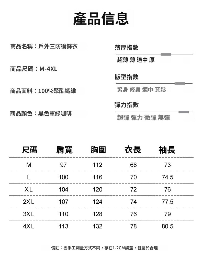 CBCET6807-65B 秋冬衝鋒衣三防戶外休閒夾克外套(3色)
