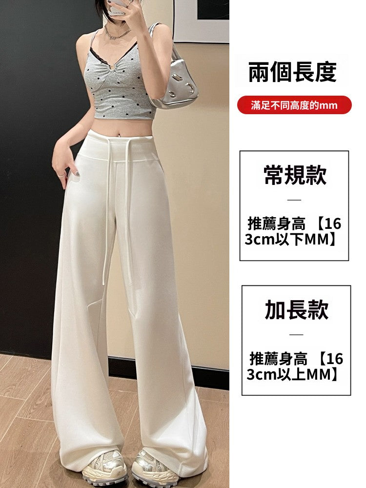 CGA626-16B 灰色美式運動褲夏季高腰顯瘦直筒鬆弛感休閒闊腿褲(4色.常規.加長款)
