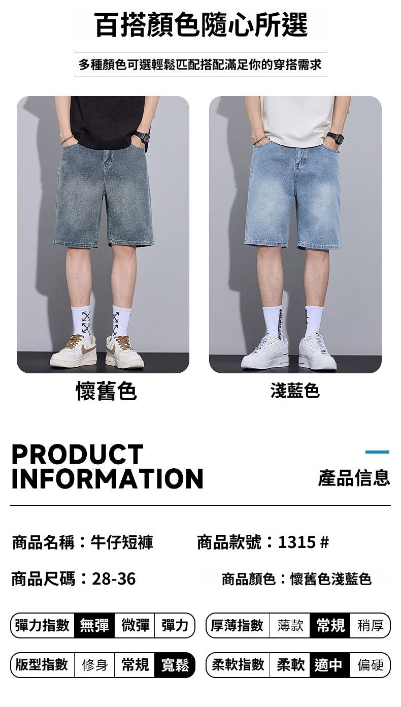CBSFDK1315-1B 復古星空紋牛仔短褲寬鬆直筒5分褲(2色)