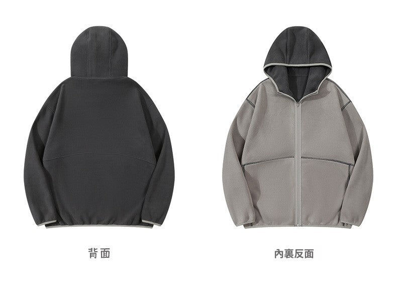CBC55679-124B 連帽搖粒絨開衫保暖冬季衣服外套拼色加絨夾克拉鍊(4色)