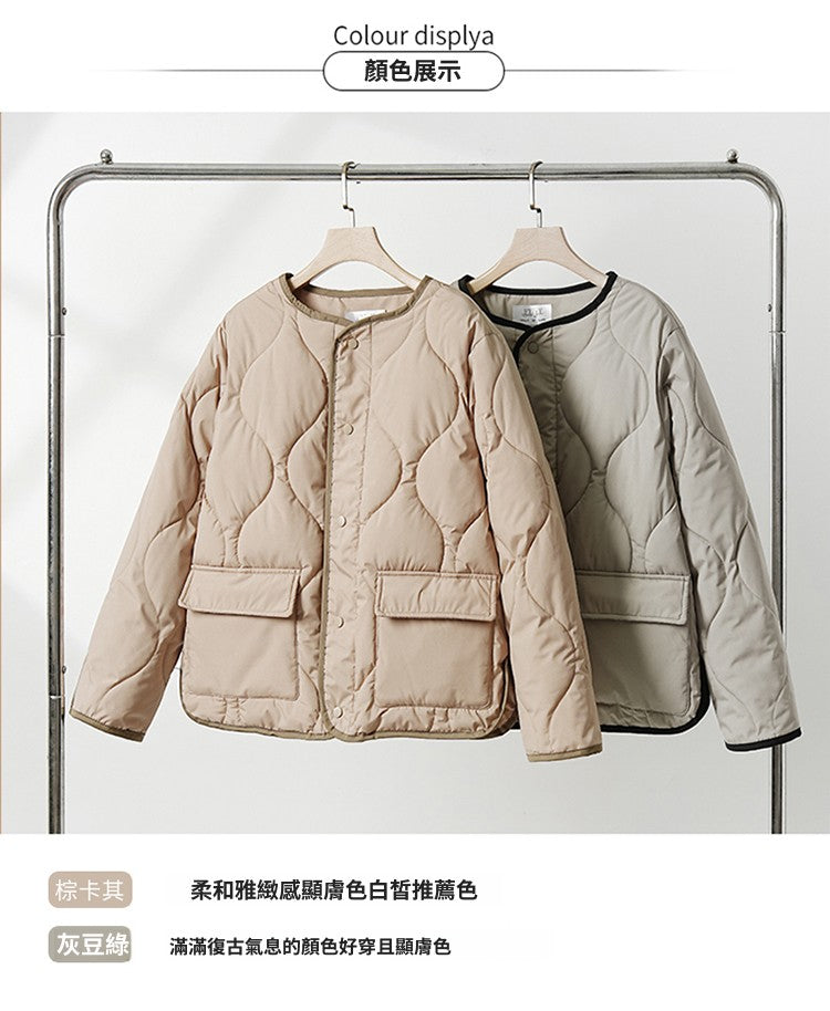 📺︎︎ CGC282-8B 拼接無領菱格羽絨棉服冬季超好看圓領外套(2色)