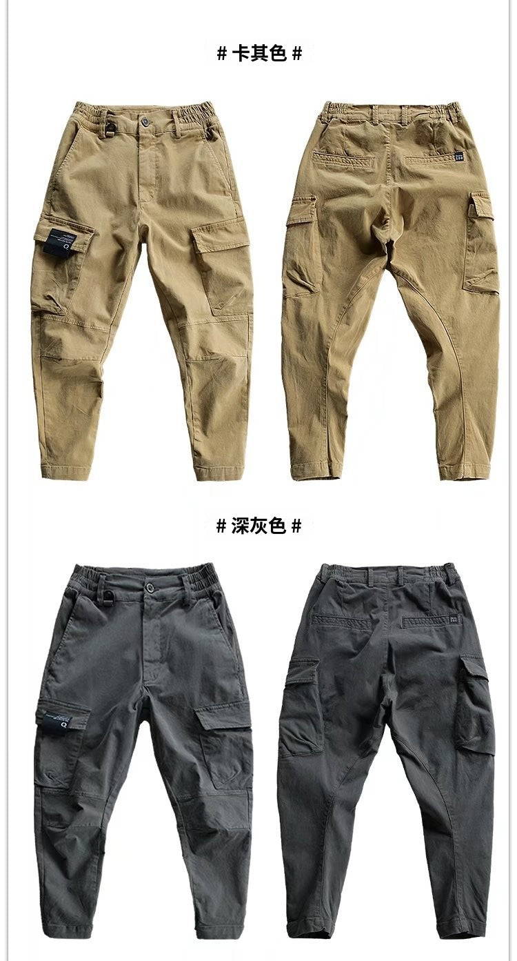 CBA337-99B 多口袋工裝風休閒長褲子九分寬束腳褲(3色)
