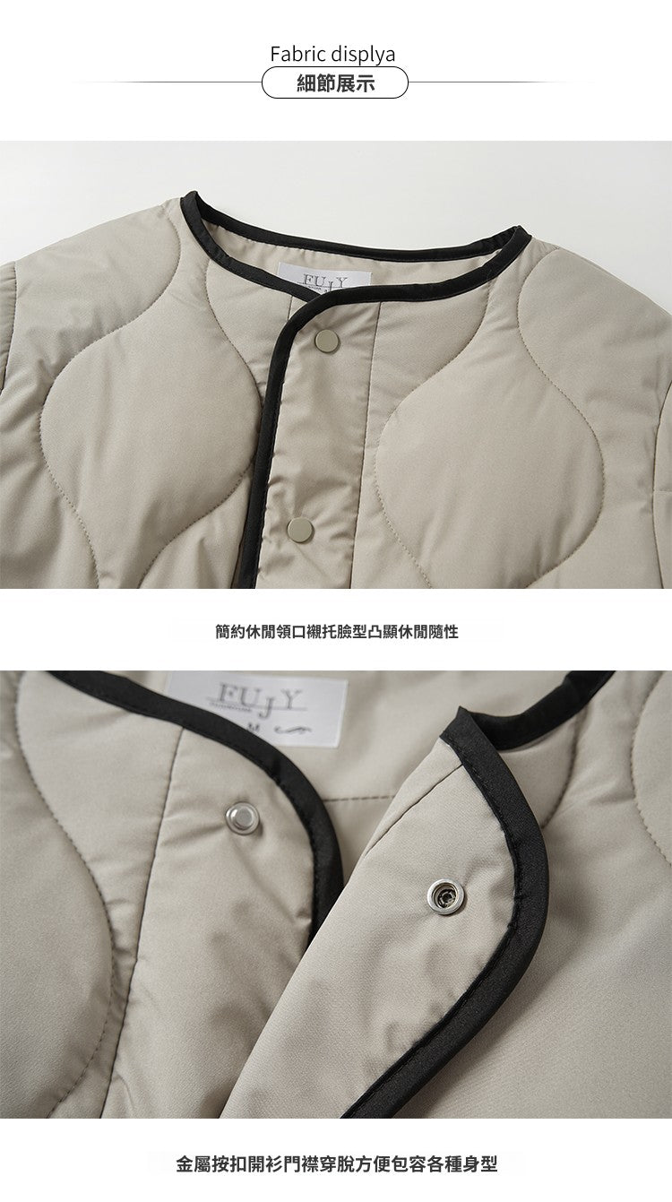 📺︎︎ CGC282-8B 拼接無領菱格羽絨棉服冬季超好看圓領外套(2色)