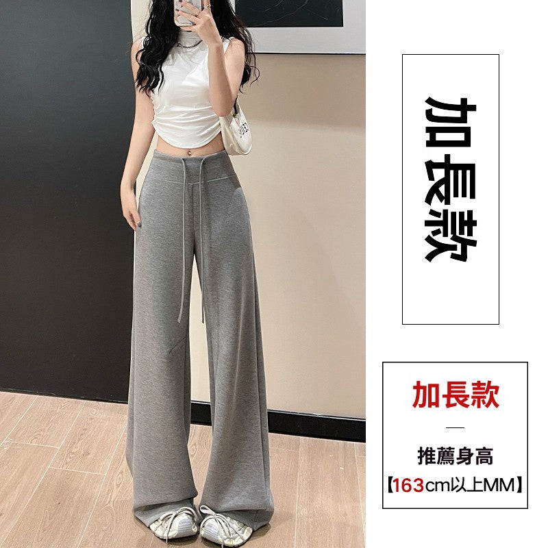 CGA626-16B 灰色美式運動褲夏季高腰顯瘦直筒鬆弛感休閒闊腿褲(4色.常規.加長款)