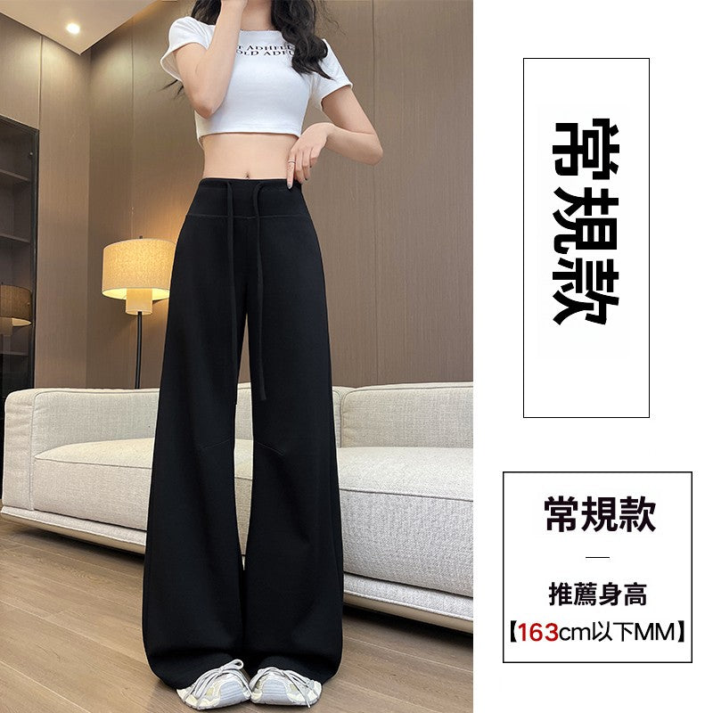 CGA626-16B 灰色美式運動褲夏季高腰顯瘦直筒鬆弛感休閒闊腿褲(4色.常規.加長款)