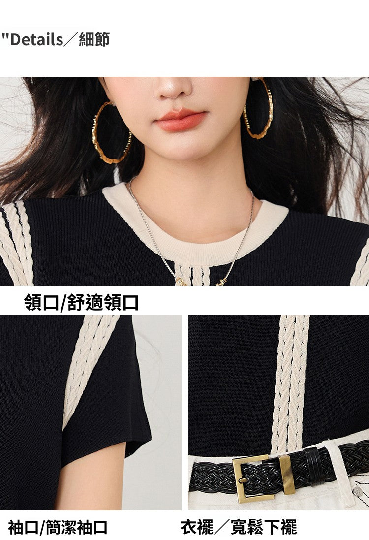 📺︎︎ CGE8910-17B 夏季撞色立體絞花飛袖顯瘦短袖針織衫