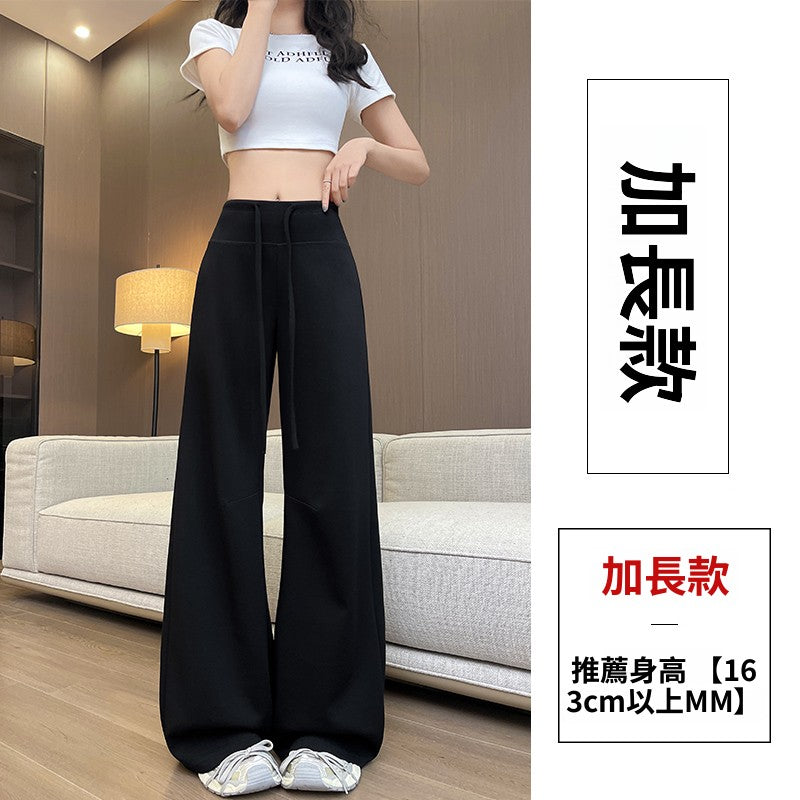 CGA626-16B 灰色美式運動褲夏季高腰顯瘦直筒鬆弛感休閒闊腿褲(4色.常規.加長款)