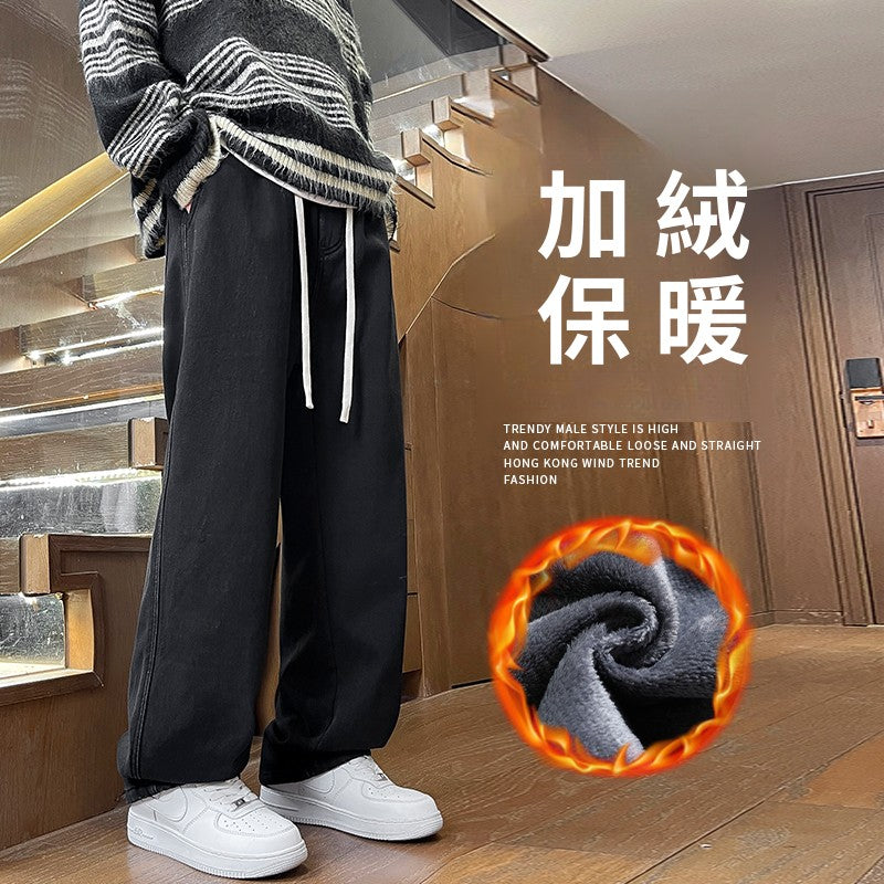 CBAKJG63-65B 冬季加絨加厚保暖牛仔褲寬鬆直筒鬆緊腰(3色)