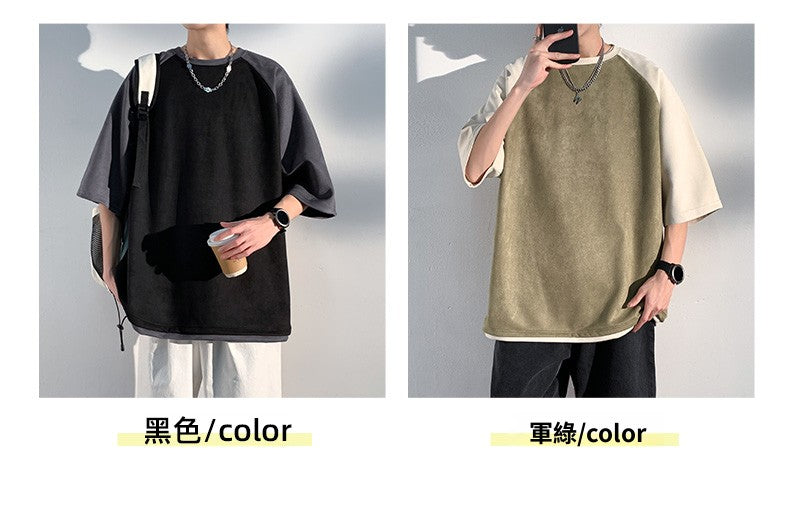 CBEMYY23-1509-84B 插肩袖短袖夏季重磅T恤麂皮絨(6色)