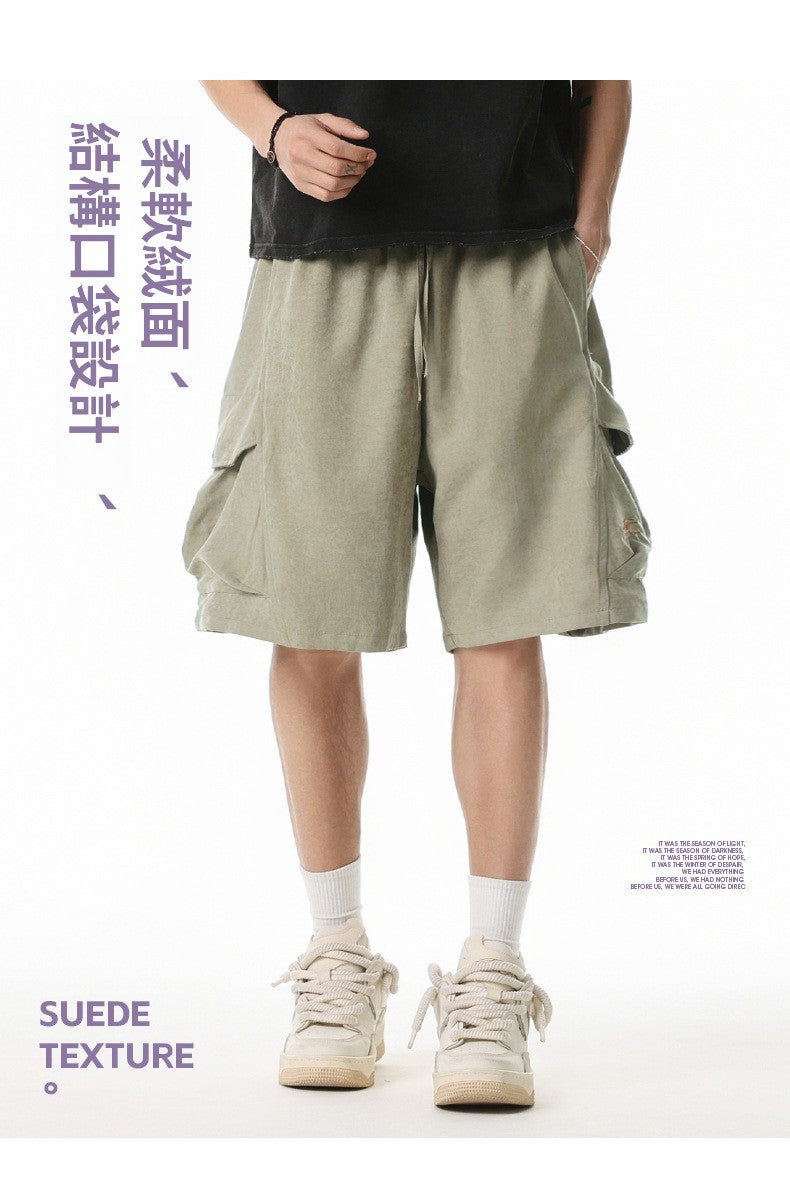 CBSMK2379-8H 立體口袋設計工裝短褲春夏復古刺繡抽繩五分褲(2色)