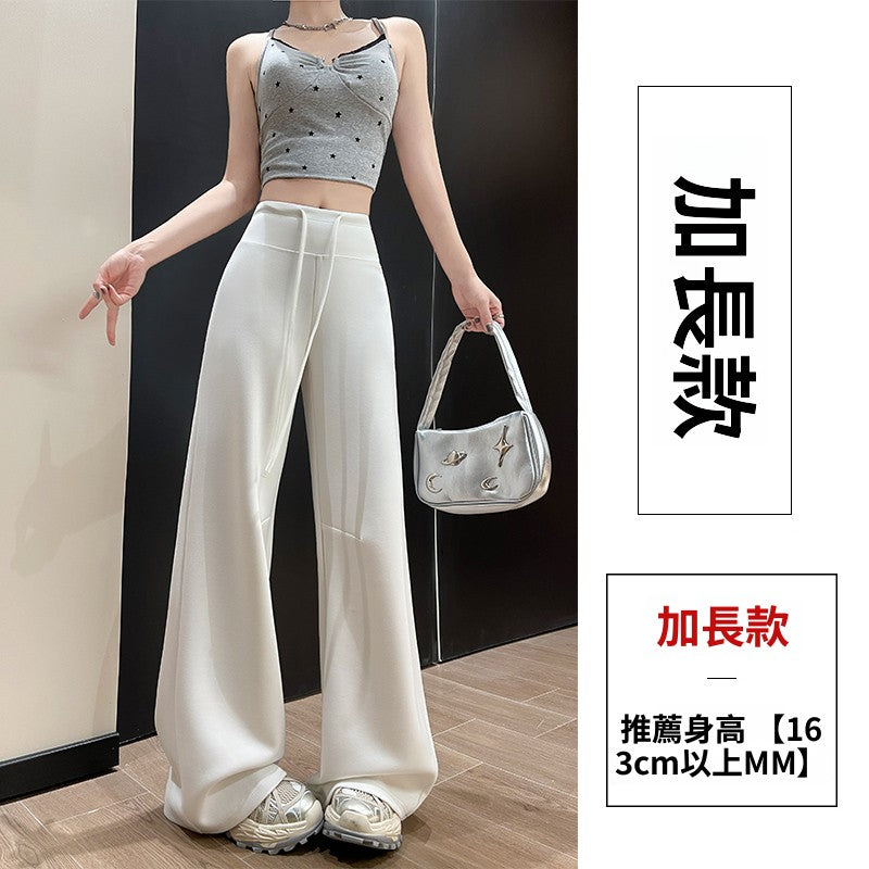 CGA626-16B 灰色美式運動褲夏季高腰顯瘦直筒鬆弛感休閒闊腿褲(4色.常規.加長款)