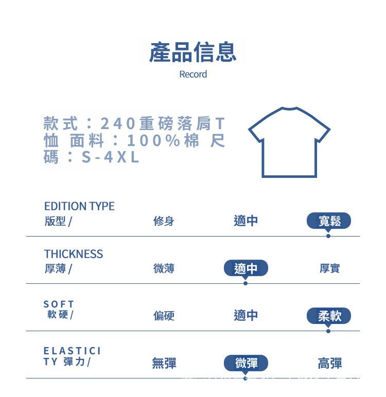 CBE504242-14A-TD 重磅240克緊密精梳純棉寬鬆圓領T恤(5色.男女同款)