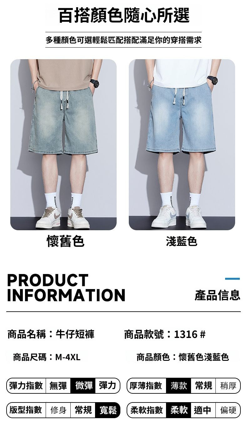 CBSFDK1316-1B 天絲萊塞爾牛仔短褲鬆緊腰彈力五分褲(2色)