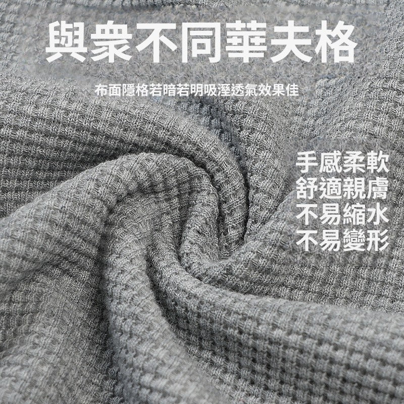 CBEMT7199-8H 亨利領華夫格短袖T恤夏季寬鬆撞色字母刺繡(4色)